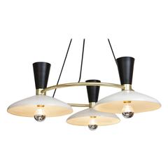 brass and aluminum Italian chandelier with 3  lights in the style of Sciolari