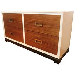 Art Deco Striking Dresser with Brass Handles & Mahogany Drawers & White Lacquer