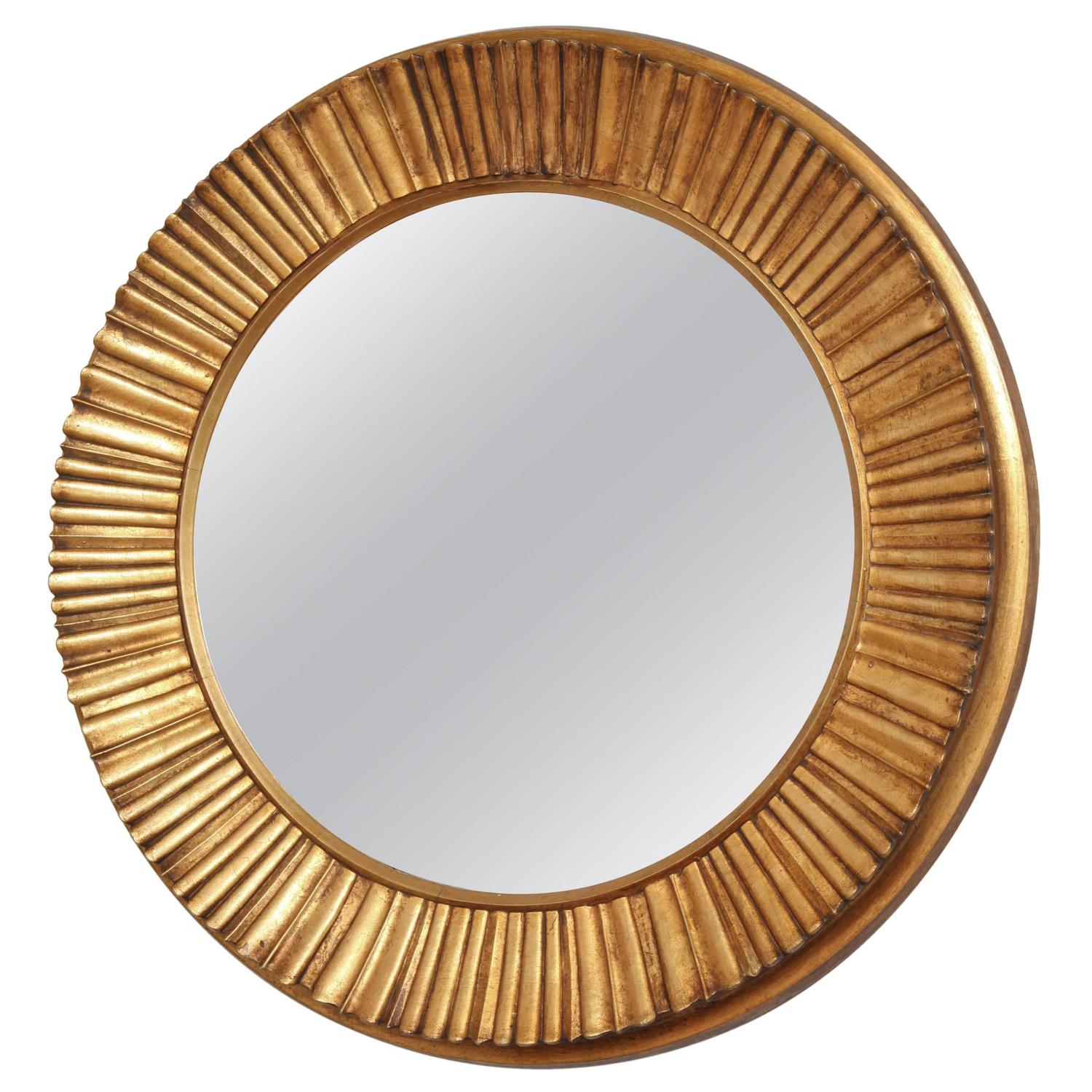Large Carved Gilt Gold Circular Mirror For Sale at 1stdibs