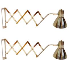 Fantastic Pair of 1950s Brass Scissor Multidirectional Wall Lamps