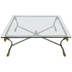 Vintage Jansen Style Steel and Brass Cocktail Table