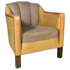 Scandinavian Art Deco Tan Leather and Wool Club Chair, 1930s