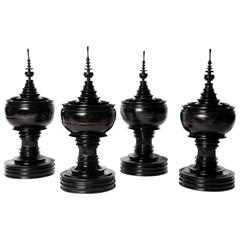 Burmese Black Lacquer Offering Urn