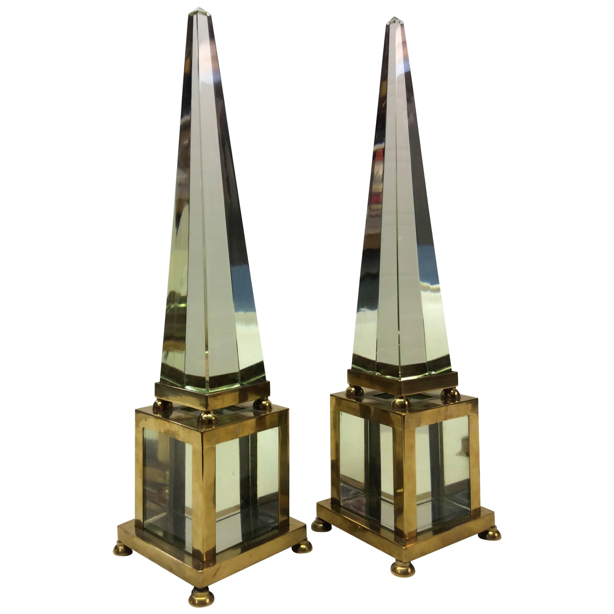 Crystal and Brass Obelisks For Sale