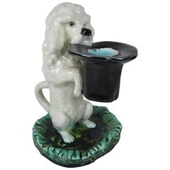 Serreguemines French Majolica Begging Poodle Candlestick