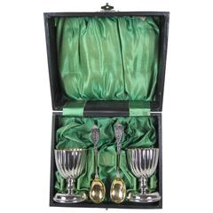 His and Hers Silver and Gold Wash Egg Cup Cased Breakfast Set