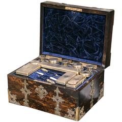 English 1860 Ladies Traveling Two-Tier Boulle Box Kit with Sterling Fittings