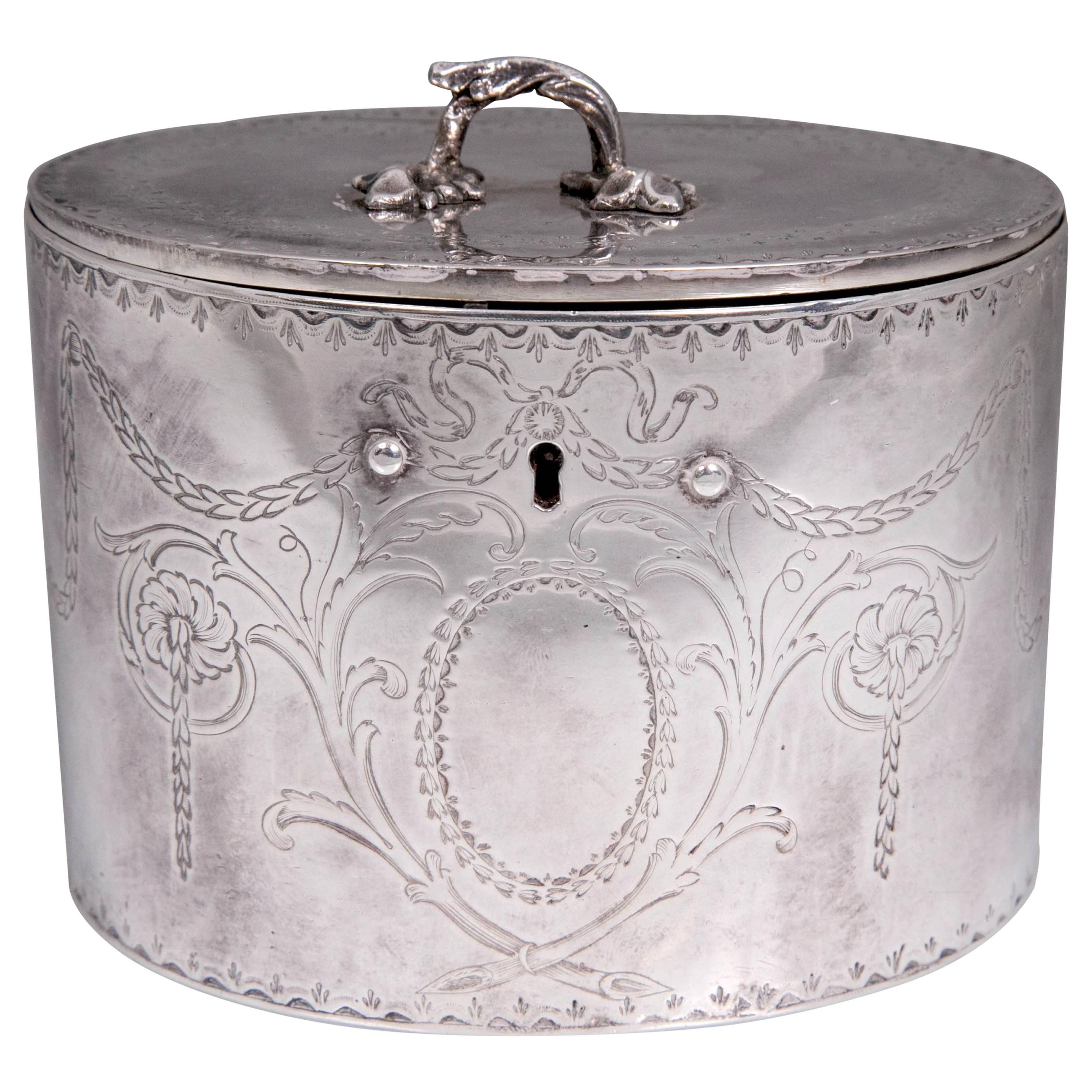 Antique Sterling Silver Repousse Tea Caddy Box 1786 William Plummer London