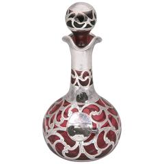 Antique Sterling Silver Overlay Ruby Perfume Bottle, 1900