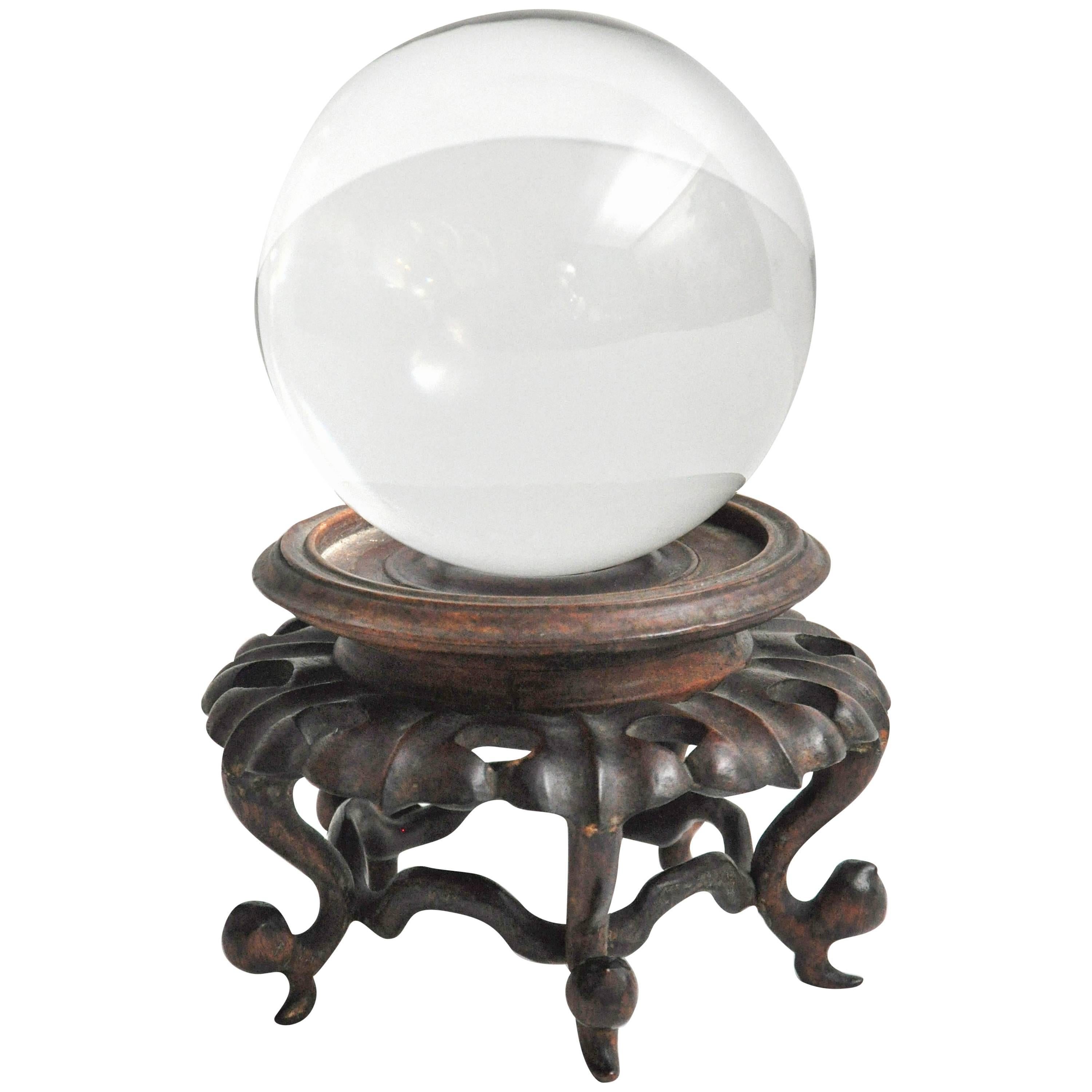 Crystal Sphere on Japanese Carved Rosewood Stand For Sale