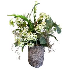 Diminutive Faux Bois Container with Faux Flowers 2