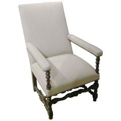 18th Century Jacobean Style Upholstered Slanted Back Armchair, England