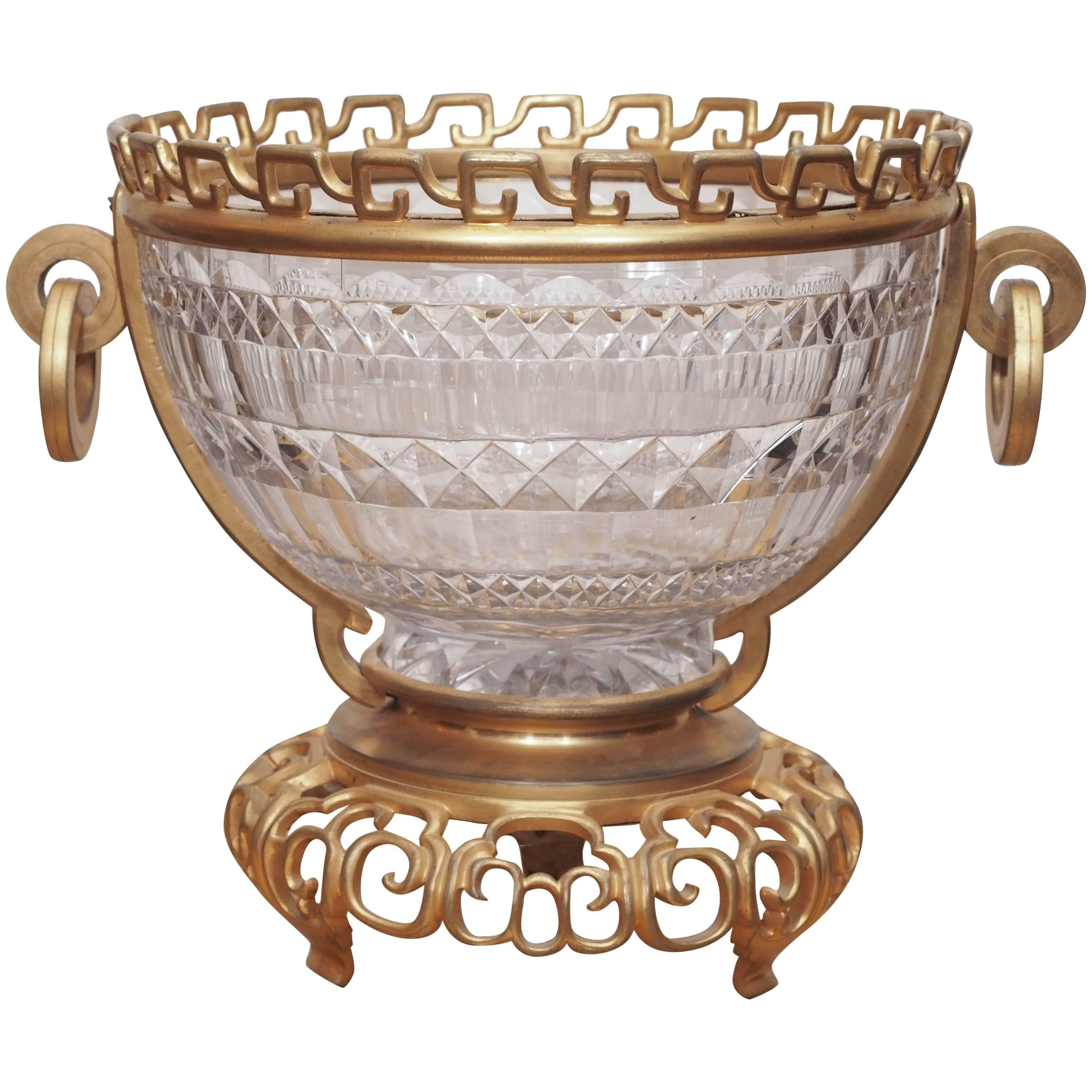 French Napoleon III Crystal Bowl with Gilt Bronze Mounts in the Chinese Taste