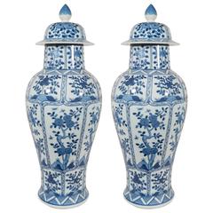 Pair of Qing Dynasty 19th Century Blue and White Chinese Porcelain Vases