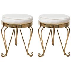 Pair of Petite Round Upholstered Stools 2