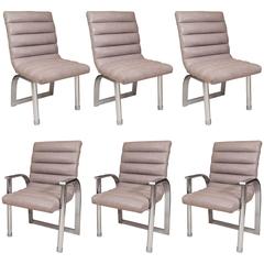 Set of Six Upholstered Stainless Steel Chairs