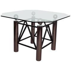 Vintage Post Modern Dining or Center Table in Chrome, Metal and Glass