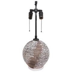 French 40's Ceramic Lamp w/ Textured Brown Pattern & White Low Relief Modeling