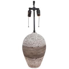 French 40's Ceramic Lamp with White Modeling and Center Textured Brown Band