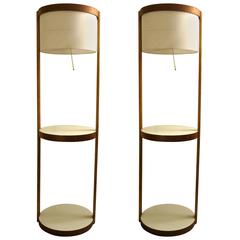 Pair of 1960s American Modern Table Floor Lamps in Walnut and White Laminate