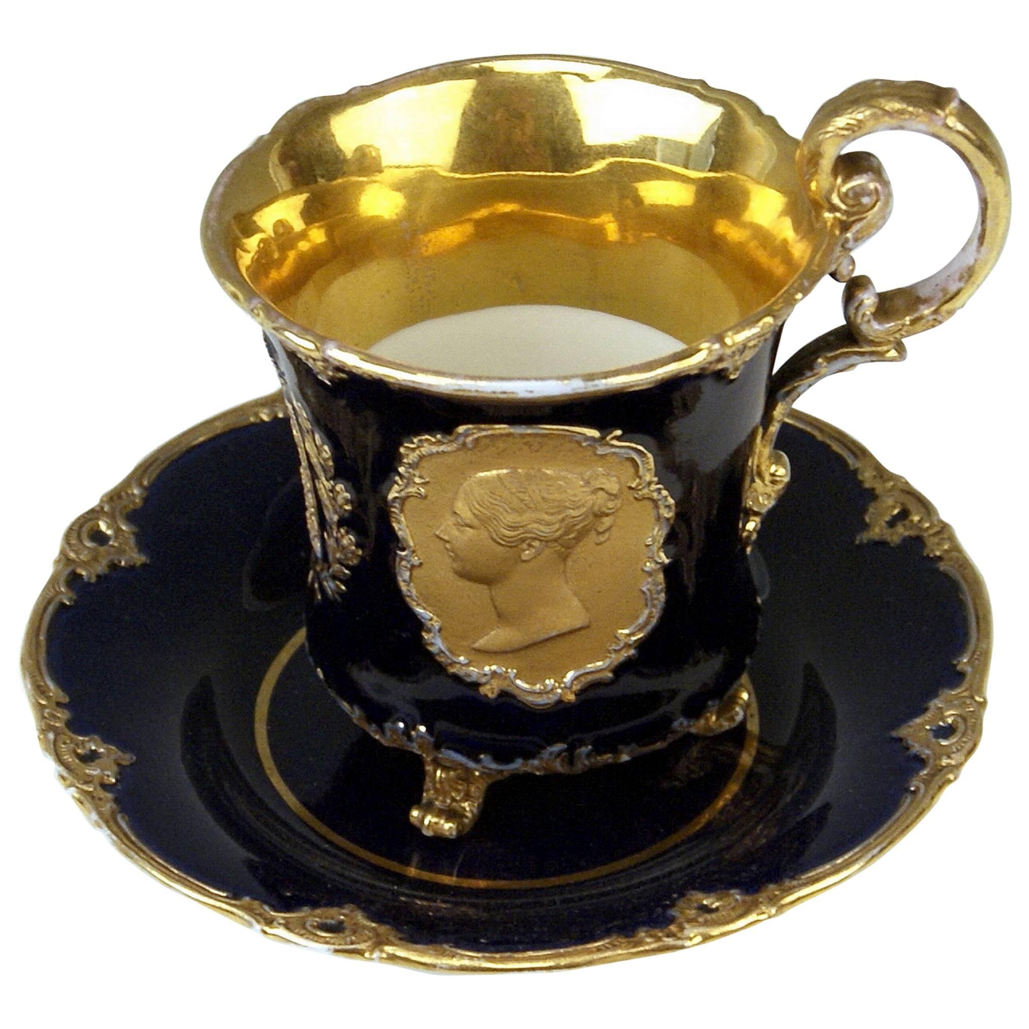 Meissen Cup Saucer Queen Victoria & Husband Albert Vintage, circa 1840-1850