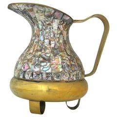 Mexican Brass and Abalone Inlay Pitcher Circa 1950