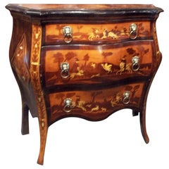 Marquetry and Bone Inlaid Walnut Bombe' Commode