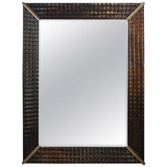 Vintage Venetian Style Mirror with Geometric Design and Brass Corners