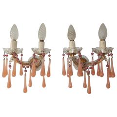 Pink Opaline Murano Drops and Beads Crystal Sconces