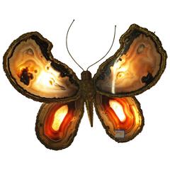 1970 Wall Lamp Butterfly in the Style of Duval-Brasseur with Wings with Agates
