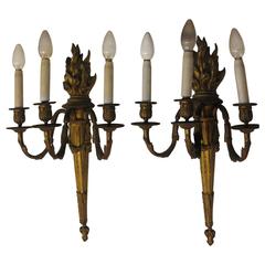 19th Century Pair of Sconces with Flame Three Branches 