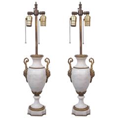 Pair of French Marble Gilt Mounted Garniture Now as Lamps 11