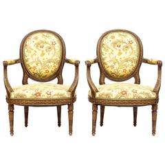 Pair of Finely Carved Louis XVI Style Armchairs