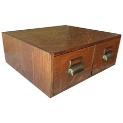 Antique Quarter Cut Oak Two-Drawer Filing Box with Sliding Drawer Holders
