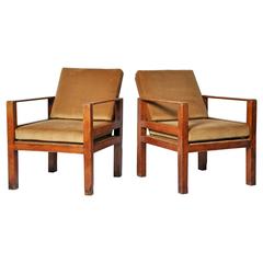 Pair of Mid-Century Modern Pinewood Armchairs