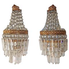 French Empire Bronze Crystal Four-Tier Sconces