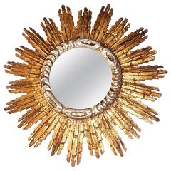 French Gold Gilt and Silver Starburst Mirror