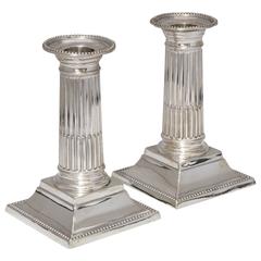 Pair of Victorian Sterling Silver Column Form Candlesticks