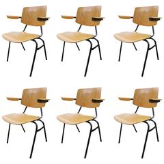Six Midcentury Plywood Chairs, Made in Holland