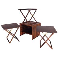 Nicely Styled Finely Crafted Nest of Rosewood Campaign Style Tables 3