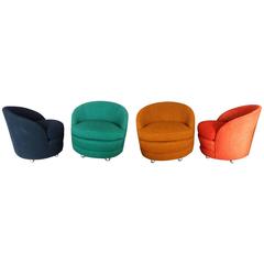Four as found Barrel Back Lounge Chairs on Casters 11