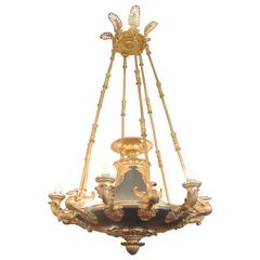 Important French Empire Chandelier in Bronze Dore, 19th Century