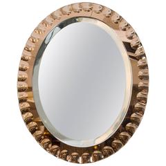 1960s Oval Italian Mirror with scalloped bevelling 