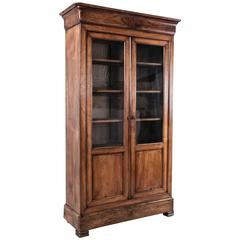 Antique Period Louis Philippe Bookcase or Vitrine of Walnut with Handblown Glass