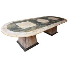 Superb 1950's Large Art Deco dinning  Table Inlaid with Onyx and Marble Top