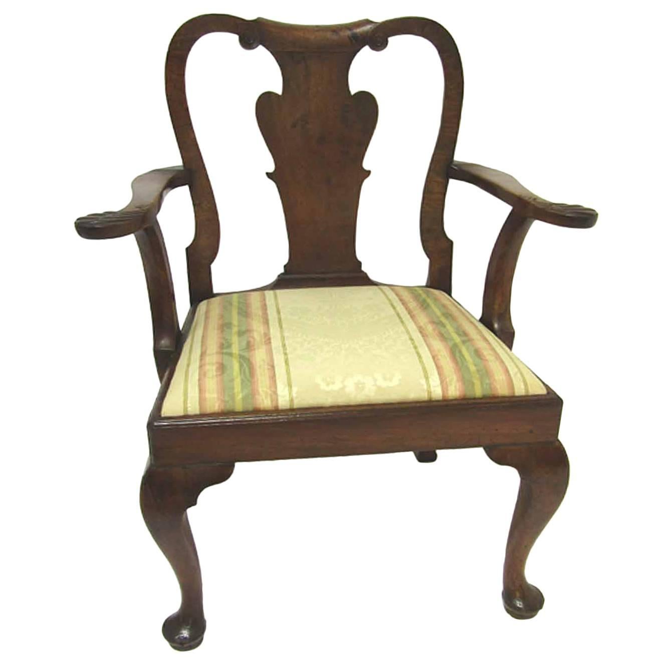 18th Century George I Period Carved Walnut Armchair For Sale