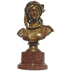After Eugene Robert French Polychromed Bronze Bust