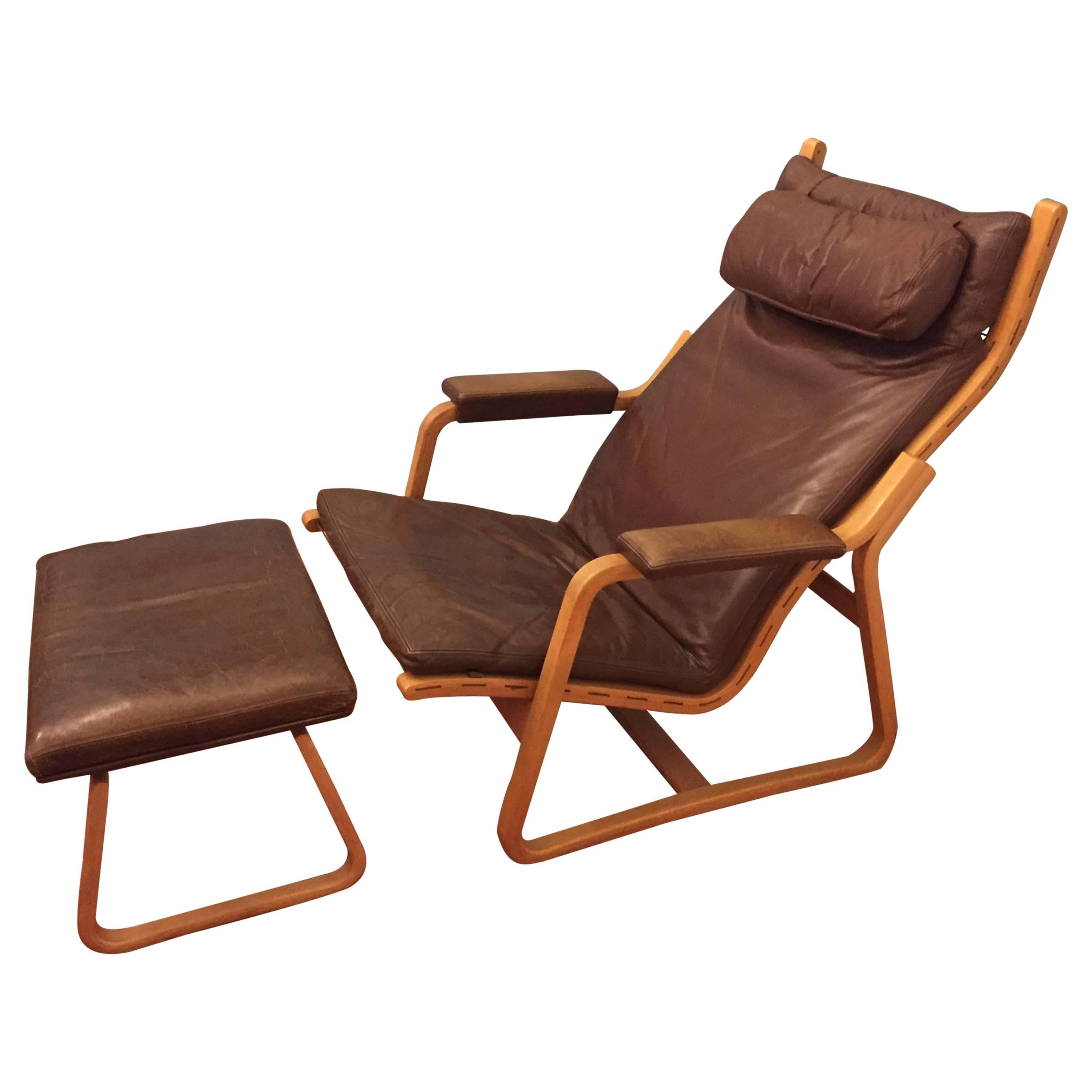Ditte & Adrian Heath Two Position Leather Lounge Chair with Ottoman