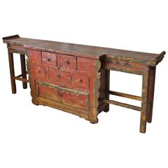 Antique Chinese Sideboard with Everted Ends, Late 19th Century