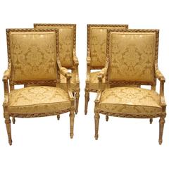 Set of Four Louis XVI Style Giltwood Armchairs, circa 1880